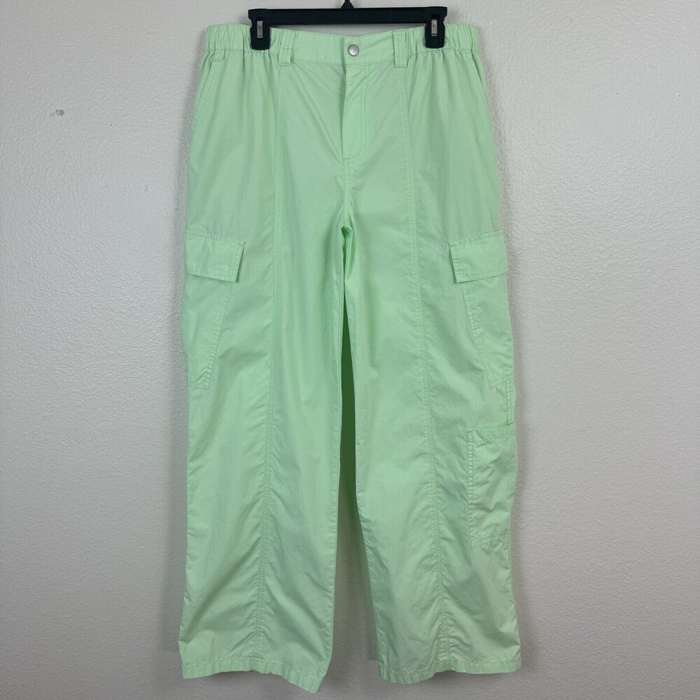 ASOS Design High Rise 00s Cargo Pants Bright Lime Wide Leg Cotton 12